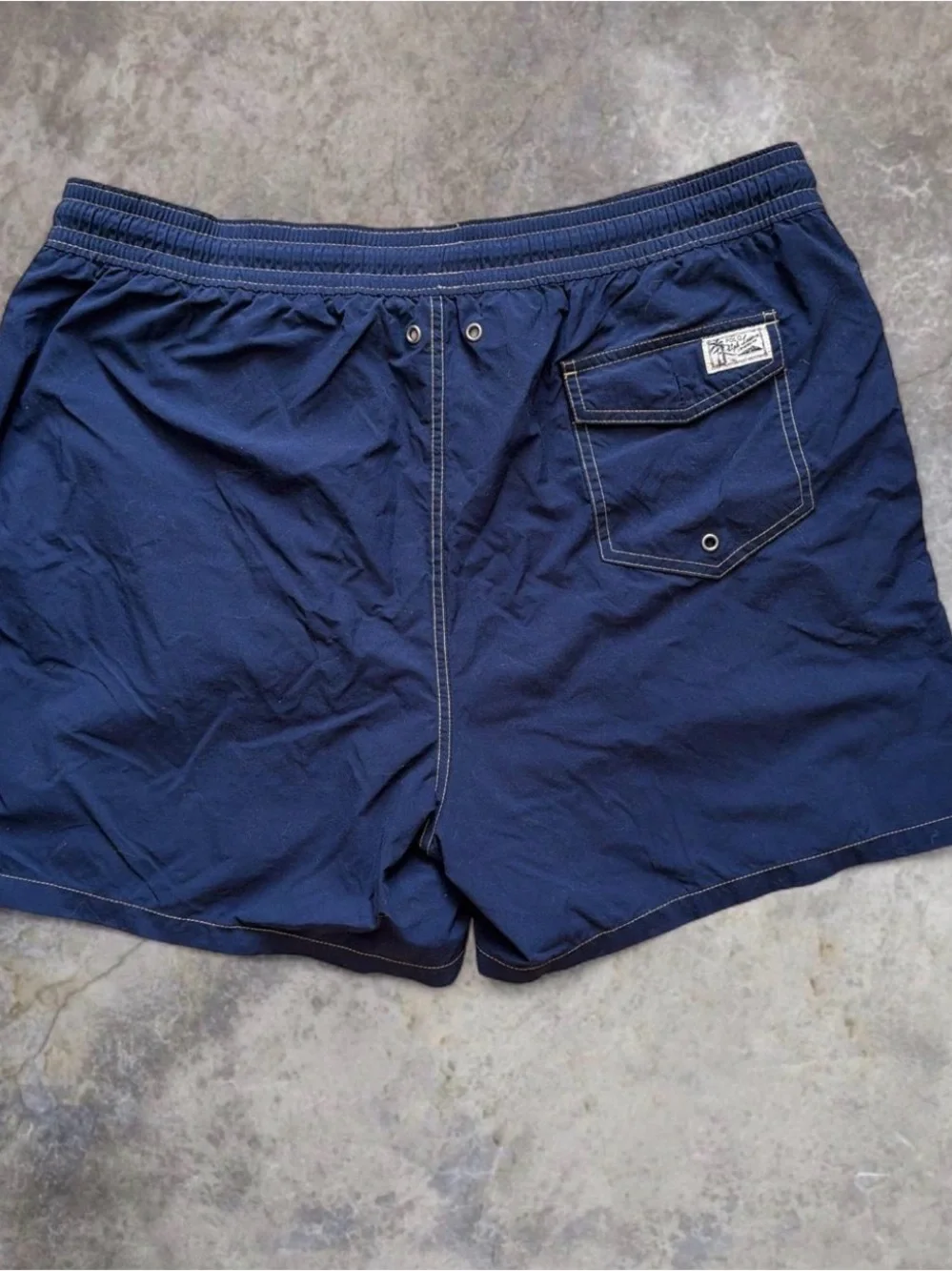 2000s Vintage Ralph Lauren Men's Navy Swim Shorts with Drawstring
